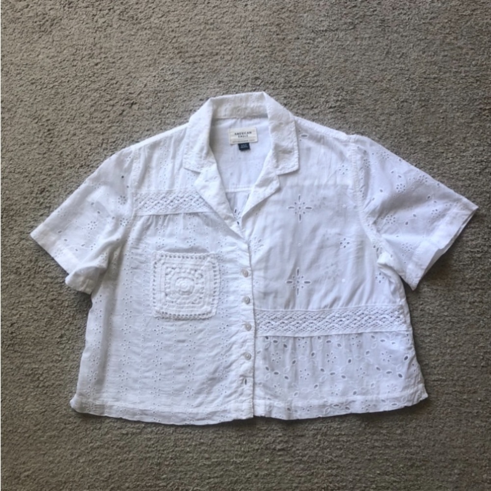 AE Outfitters Eyelet Cropped Shirt. - Picture 2 of 3